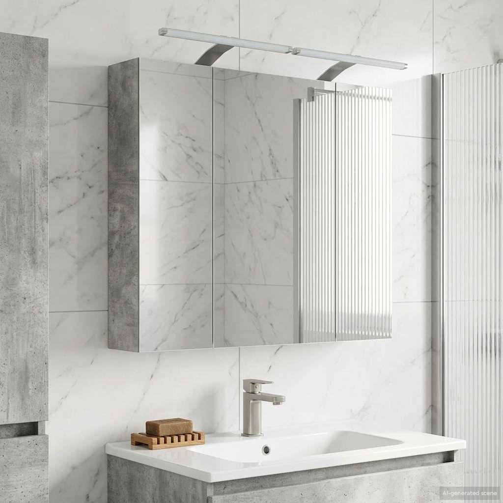 vidaXL Badezimmerspiegelschrank mit Regal Beton Grau 80 x 14,5 x 70 cm