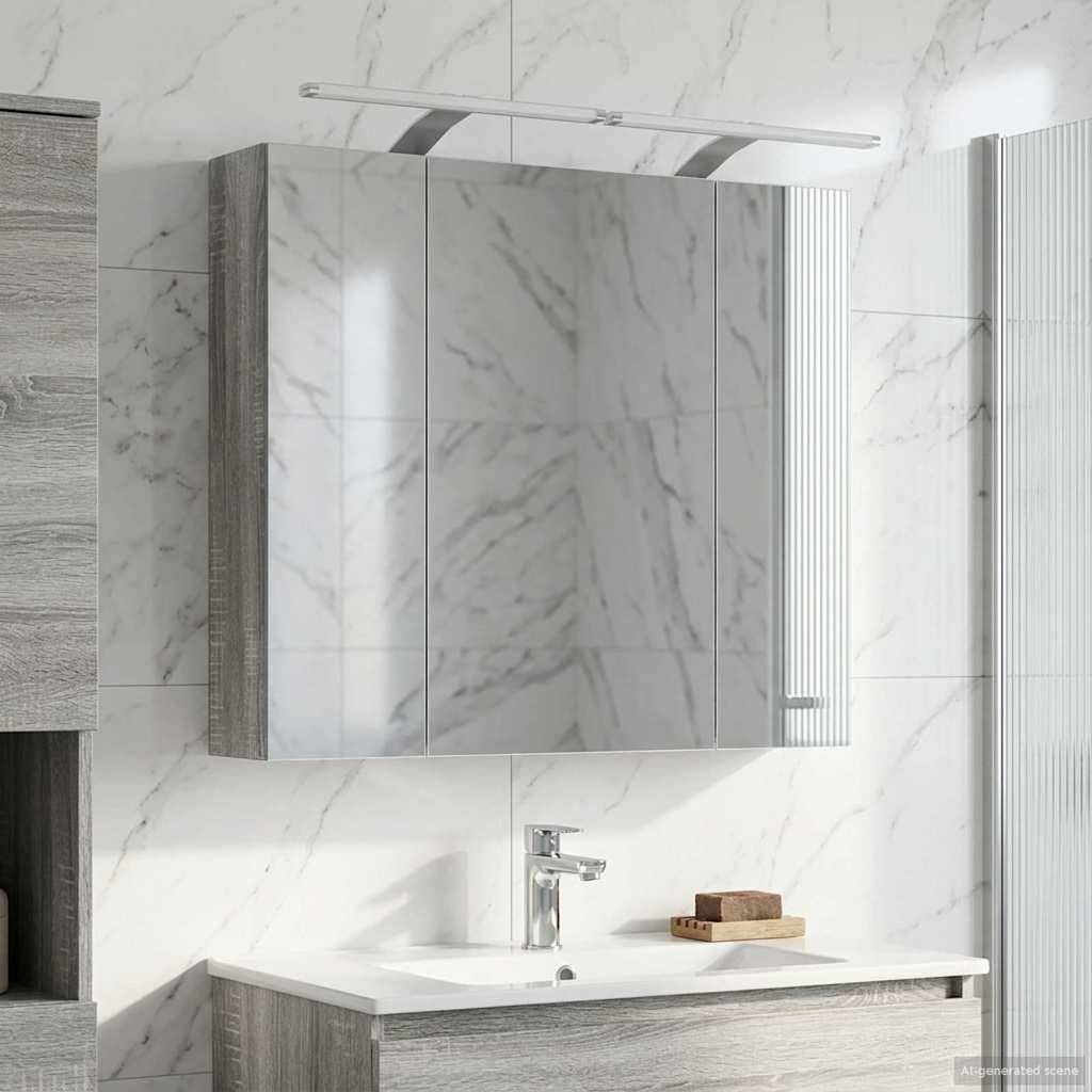 vidaXL Badezimmerspiegelschrank Graues Sonoma 80 x 14,5 x 70 cm