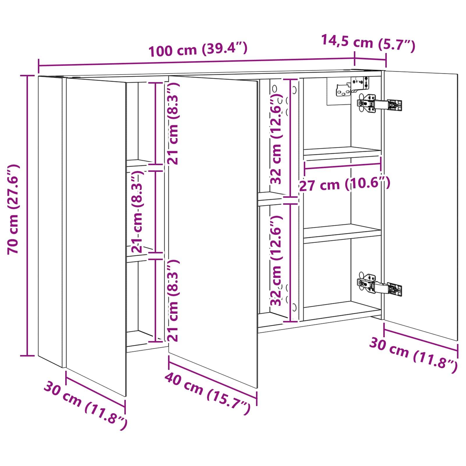 vidaXL Badezimmerspiegelschrank Weiß 100 x 14,5 x 70 cm Holzwerkstoff