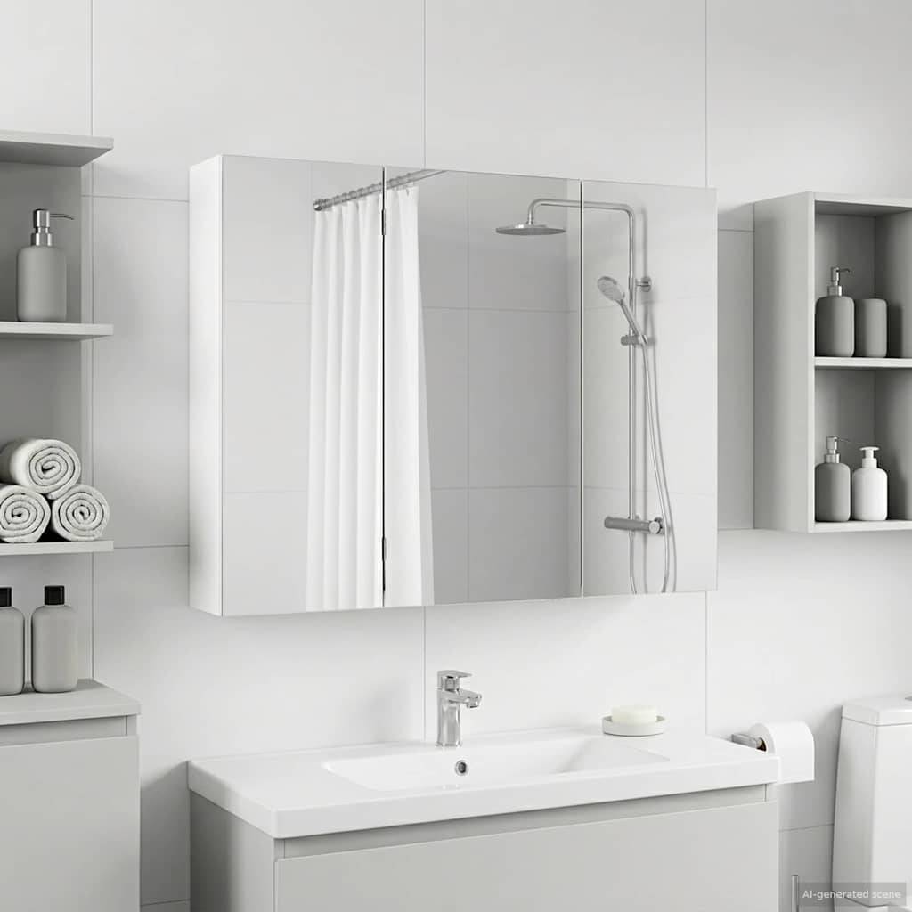 vidaXL Badezimmerspiegelschrank Weiß 100 x 14,5 x 70 cm Holzwerkstoff
