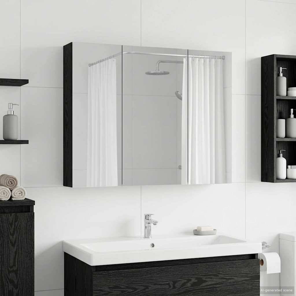 vidaXL Badezimmerspiegelschrank mit Regal mit Tür Schwarz Eichen-Optik