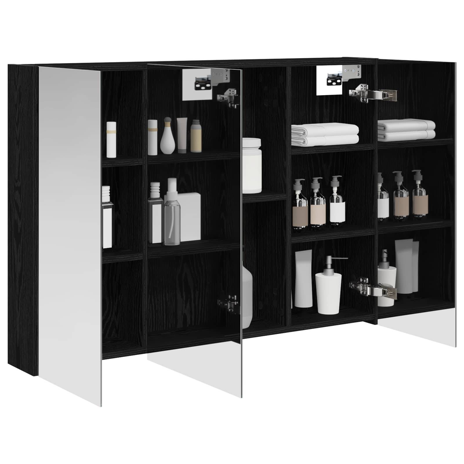 vidaXL Badezimmerspiegelschrank mit Regal mit Tür Schwarz Eichen-Optik