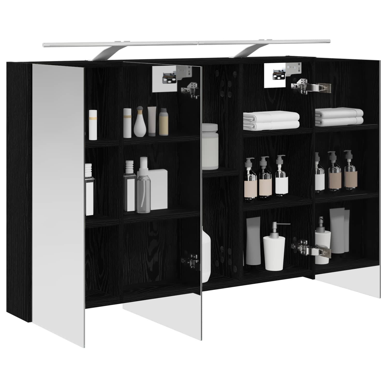 vidaXL Badezimmerspiegelschrank mit Regal mit Tür Schwarz Eichen-Optik