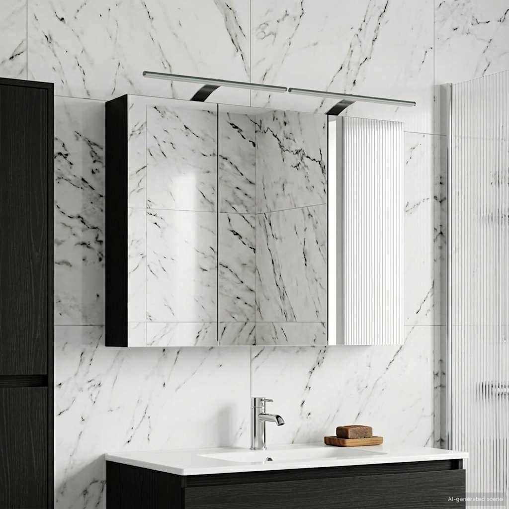 vidaXL Badezimmerspiegelschrank mit Regal mit Tür Schwarz Eichen-Optik