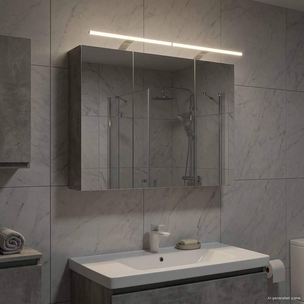 vidaXL Badezimmerspiegelschrank mit Tür Beton Grau 100 x 14,5 x 70 cm