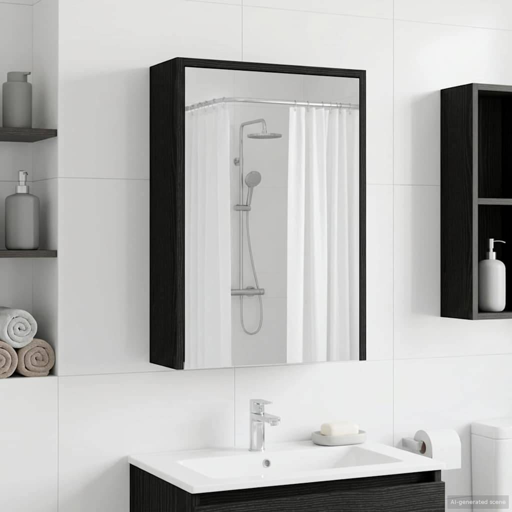vidaXL Badezimmerspiegelschrank Schwarz Eichen-Optik 43 x 16 x 62.5 cm
