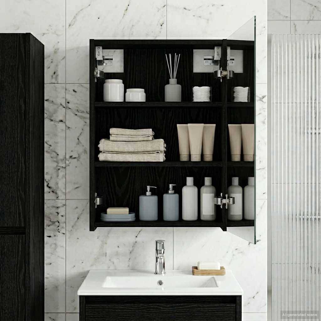vidaXL Badezimmerspiegelschrank Schwarz Eichen-Optik 43 x 16 x 62.5 cm