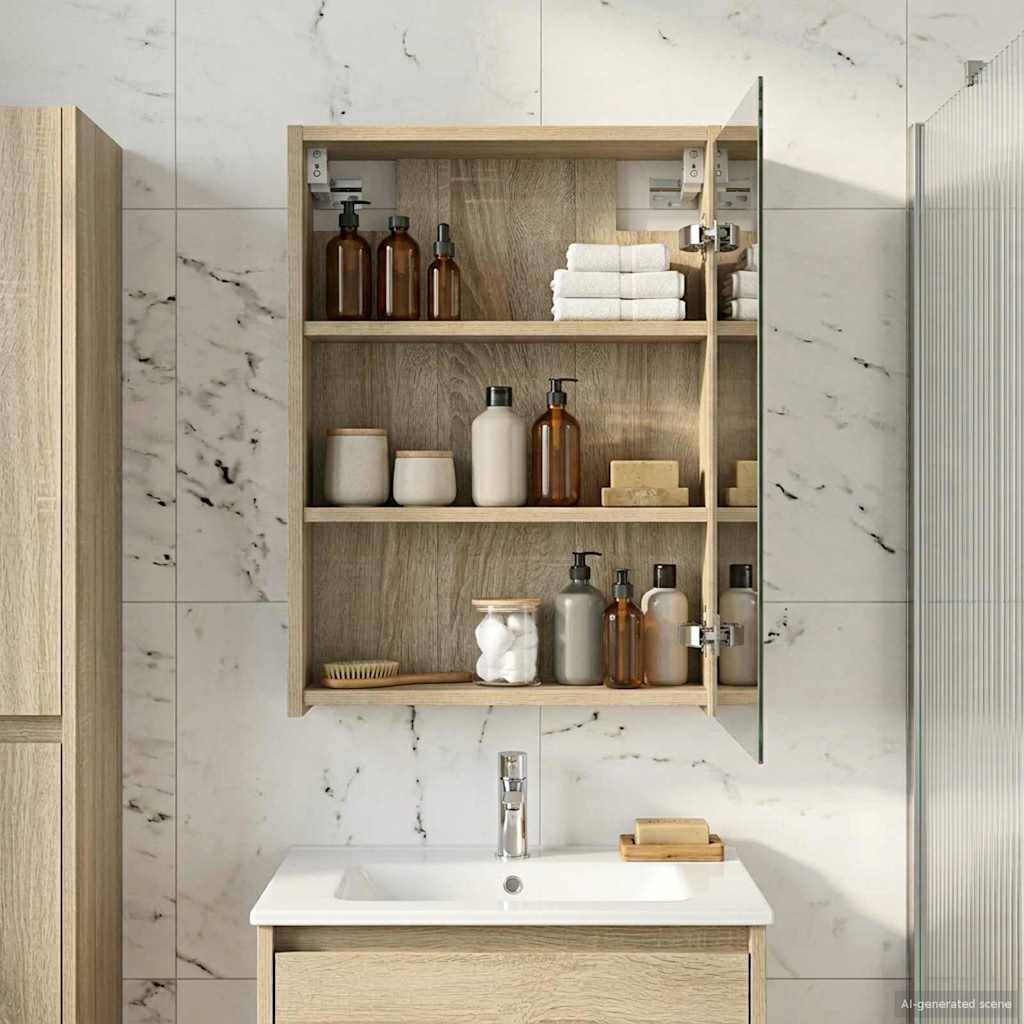 vidaXL Badezimmerspiegelschrank mit Tür Sonoma-Eiche 43 x 16 x 62.5 cm