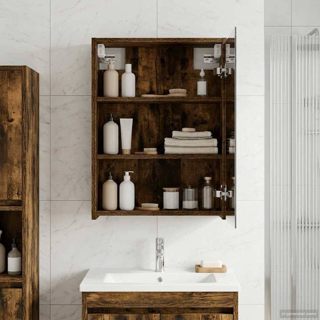vidaXL Badezimmerspiegelschrank Geräucherte Eiche 43 x 16 x 62.5 cm