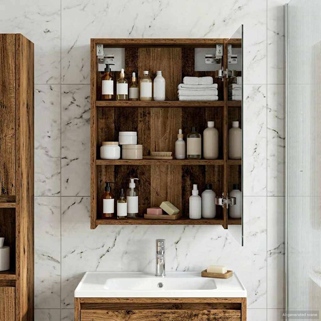 vidaXL Badezimmerspiegelschrank mit Regal Altholz 43 x 16 x 62.5 cm