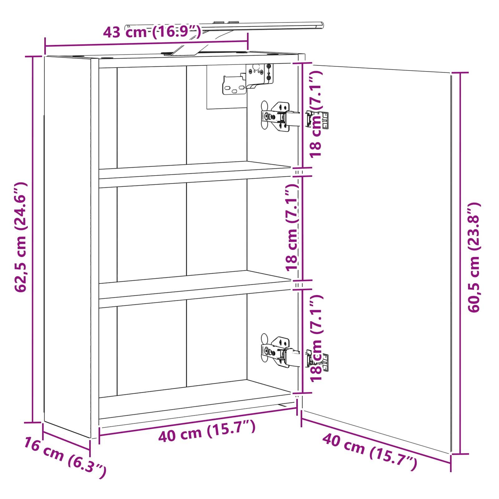 vidaXL Badezimmerspiegelschrank Weiß 43 x 16 x 62.5 cm Holzwerkstoff