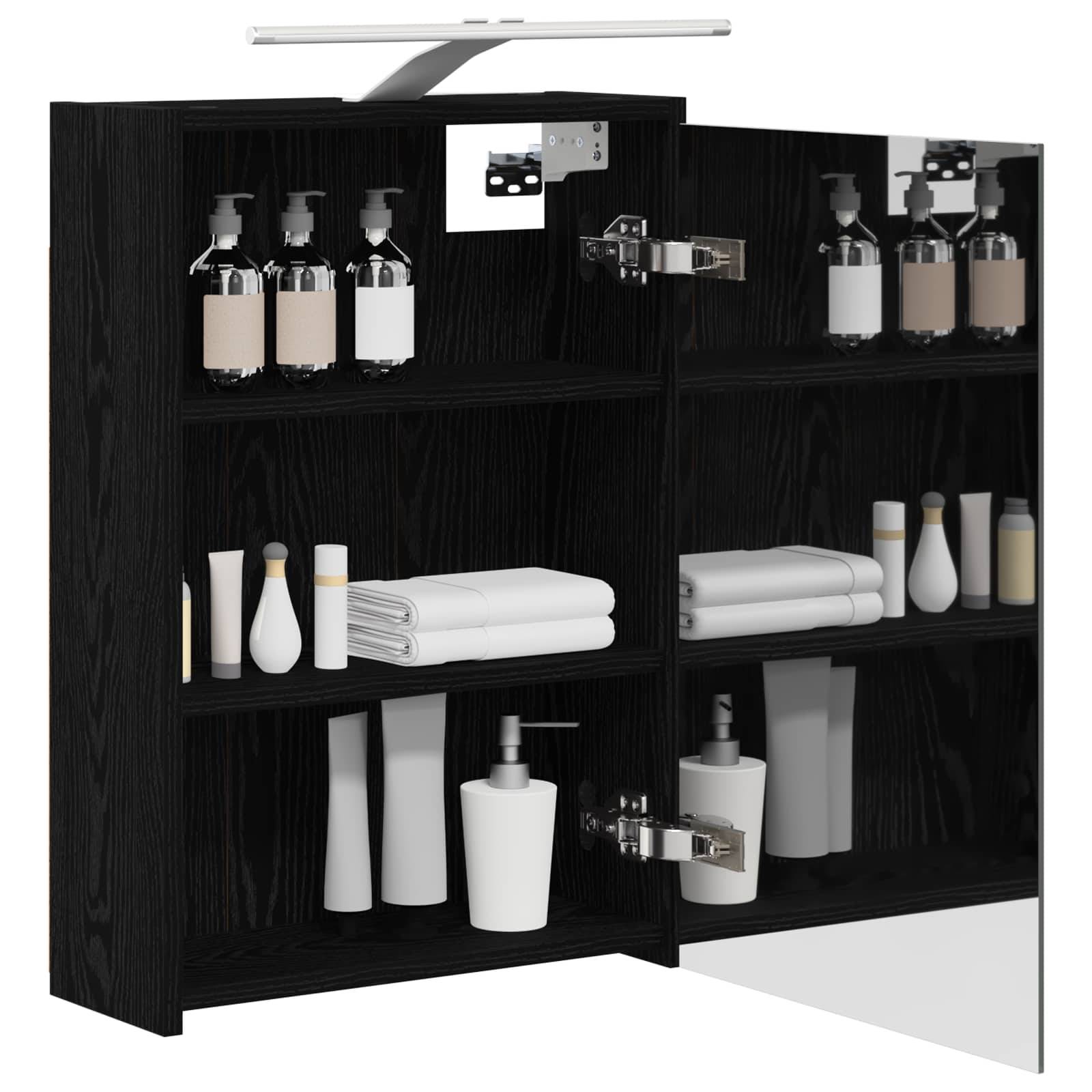 vidaXL Badezimmerspiegelschrank Schwarz Eichen-Optik 43 x 16 x 62.5 cm