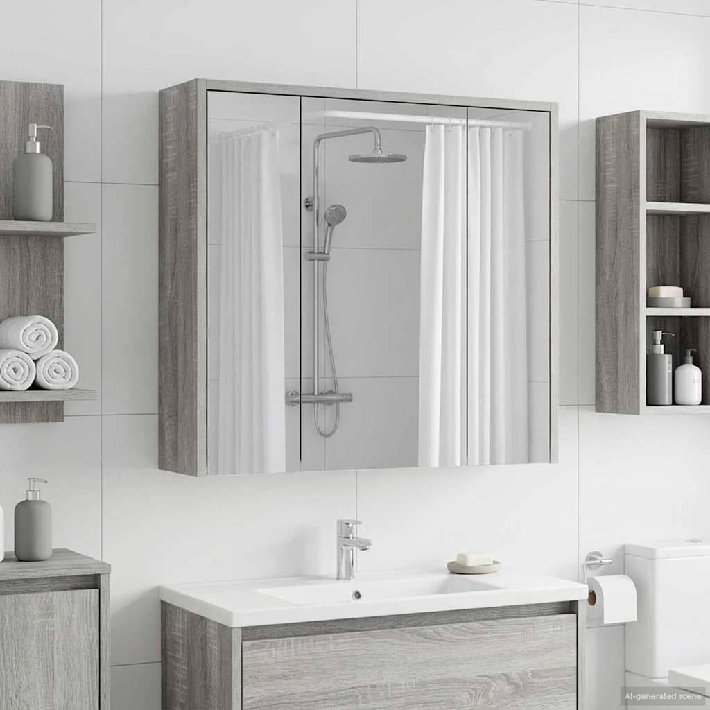 vidaXL Badezimmerspiegelschrank Graues Sonoma 63,5 x 16 x 62,5 cm