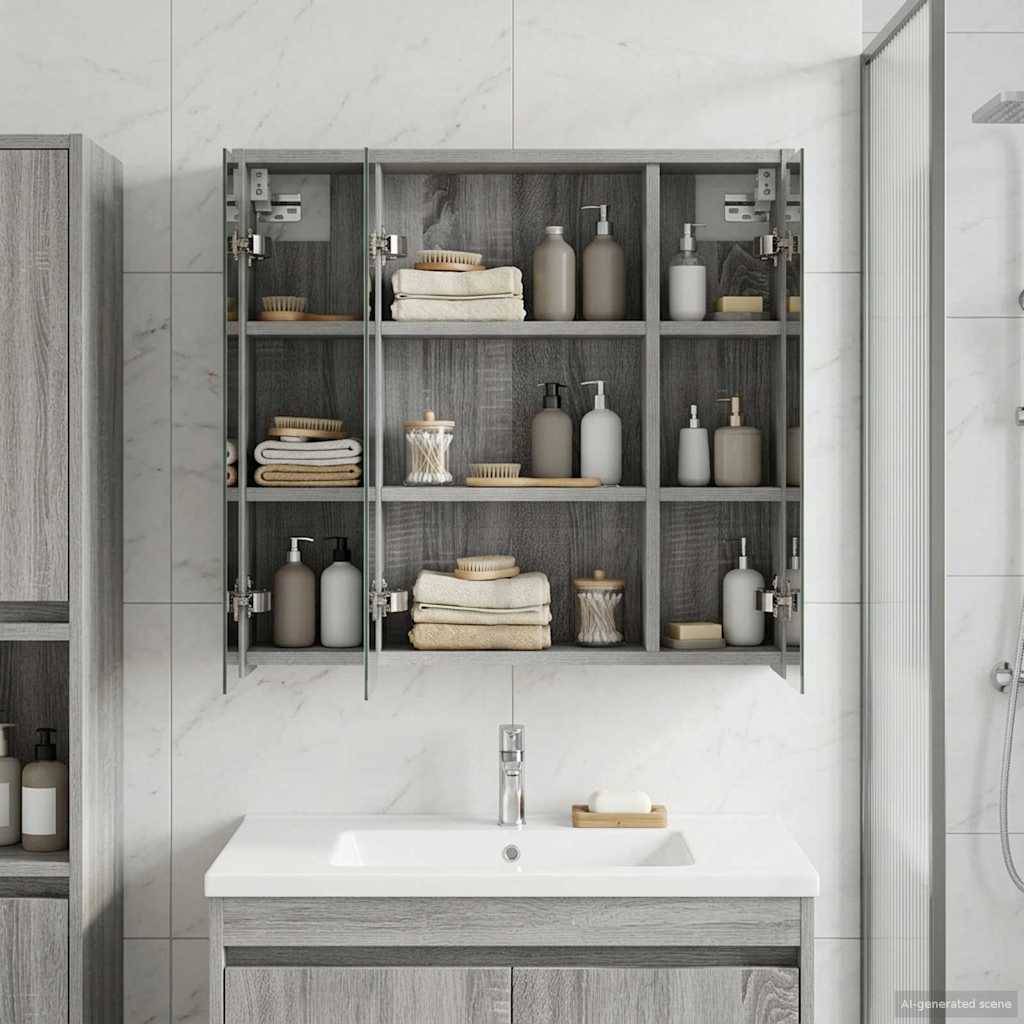vidaXL Badezimmerspiegelschrank Graues Sonoma 63,5 x 16 x 62,5 cm