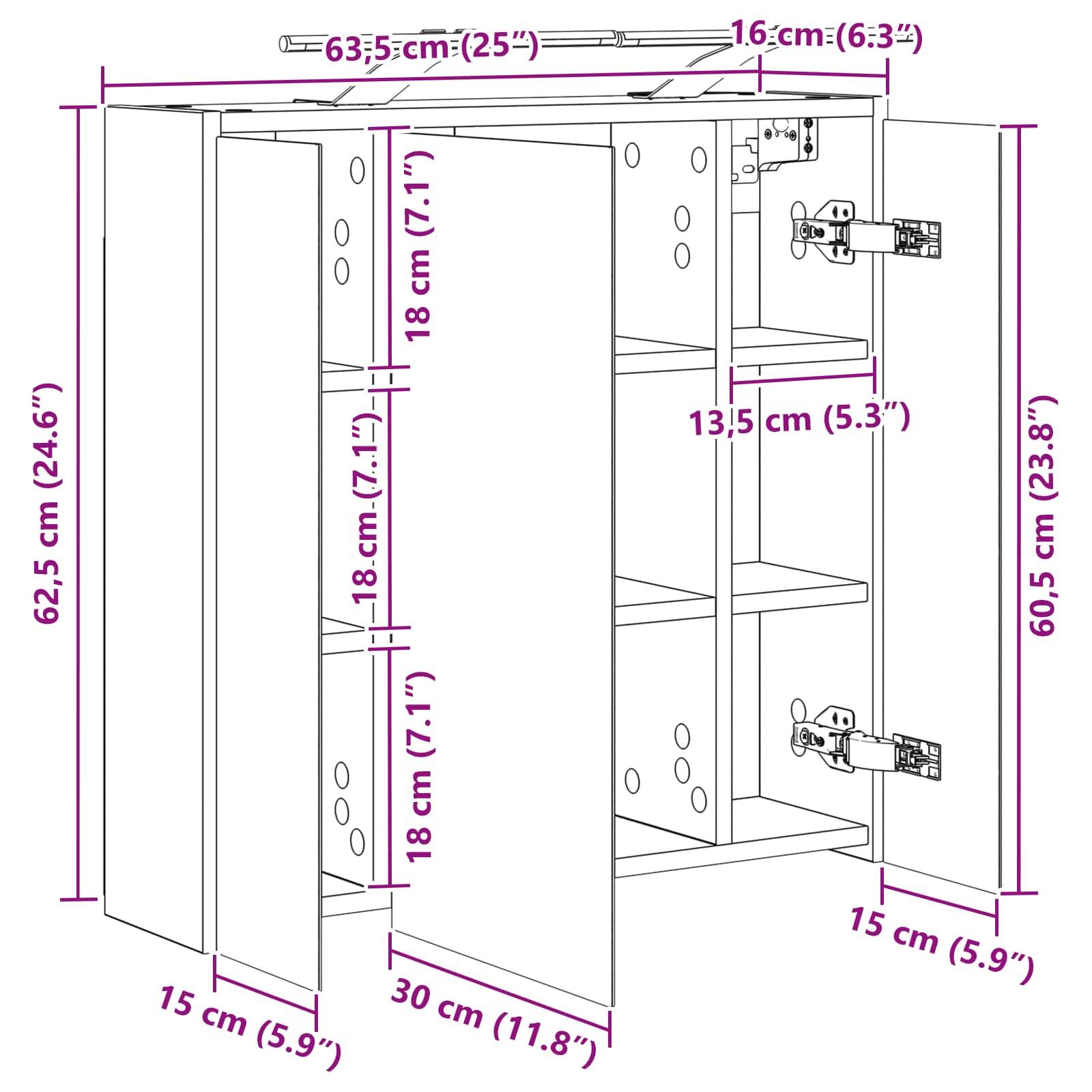 vidaXL Badezimmerspiegelschrank Weiß 63,5 x 16 x 62,5 cm Holzwerkstoff