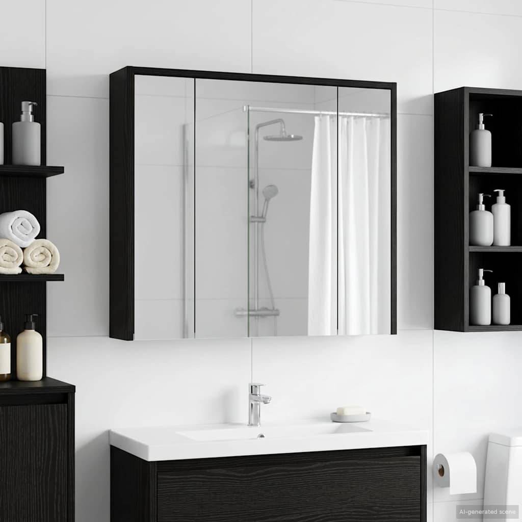vidaXL Badezimmerspiegelschrank Schwarz Eichen-Optik