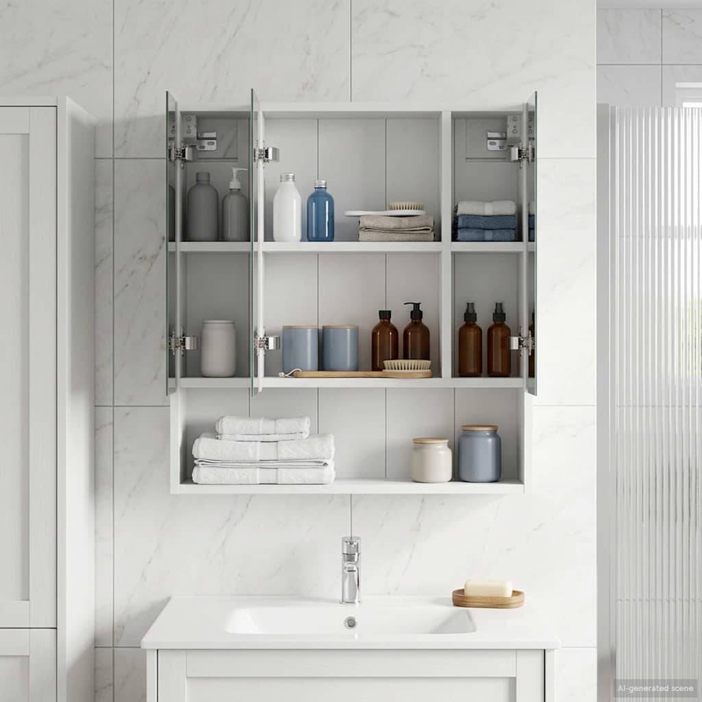 vidaXL Badezimmerspiegelschrank Weiß 60 x 14.5 x 70 cm Holzwerkstoff