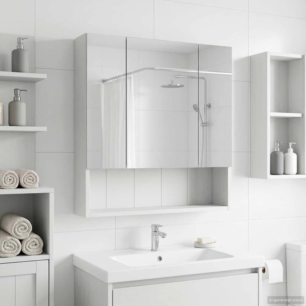 vidaXL Badezimmerspiegelschrank Weiß 60 x 14.5 x 70 cm Holzwerkstoff