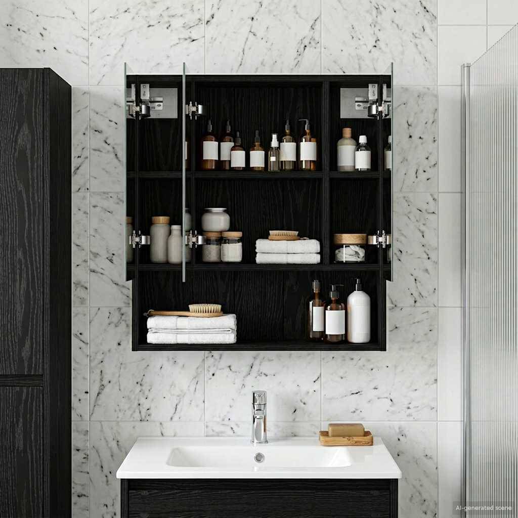 vidaXL Badezimmerspiegelschrank Schwarz Eichen-Optik 60 x 14.5 x 70 cm