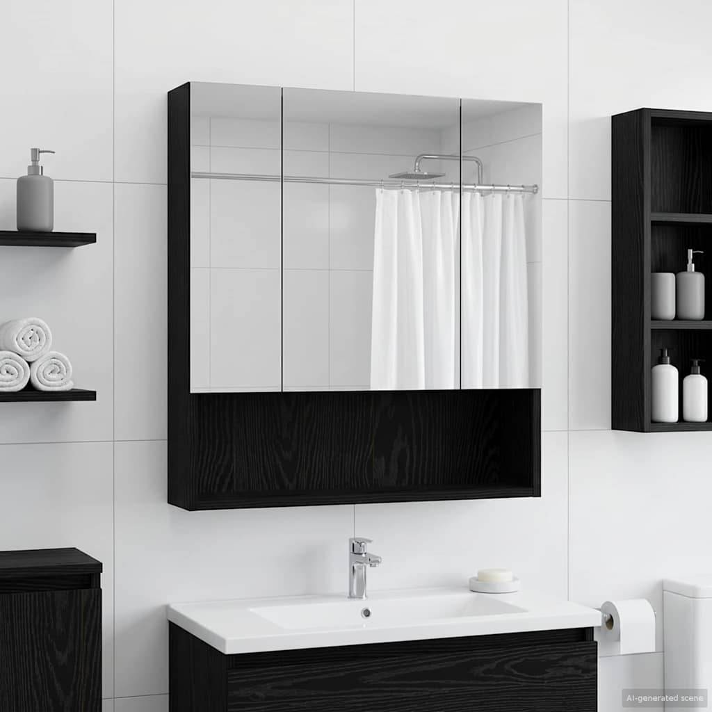 vidaXL Badezimmerspiegelschrank Schwarz Eichen-Optik 60 x 14.5 x 70 cm