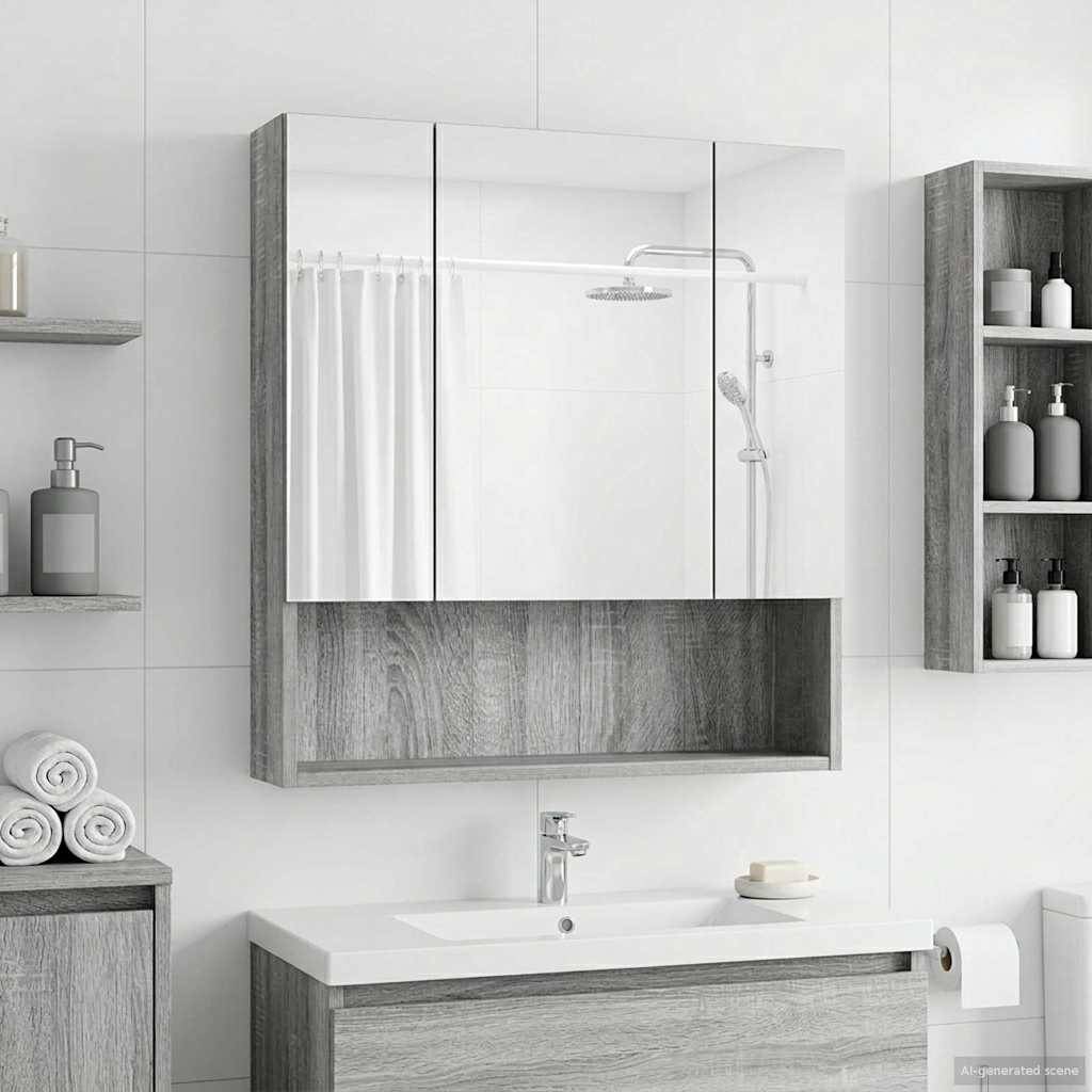 vidaXL Badezimmerspiegelschrank Graues Sonoma 60 x 14.5 x 70 cm