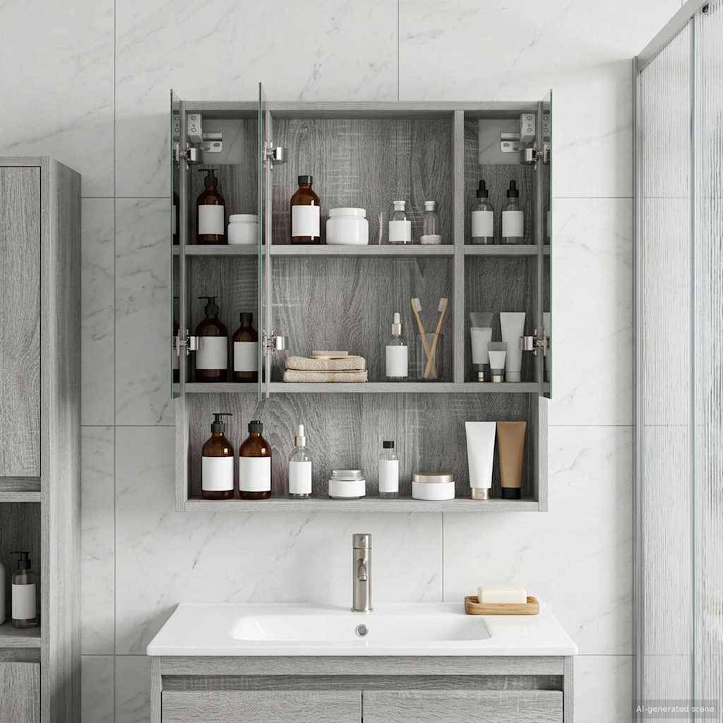vidaXL Badezimmerspiegelschrank Graues Sonoma 60 x 14.5 x 70 cm