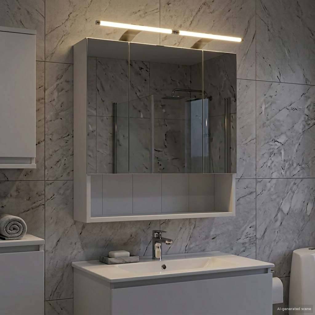 vidaXL Badezimmerspiegelschrank Weiß 60 x 14.5 x 70 cm Holzwerkstoff