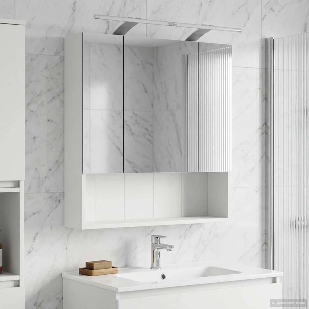 vidaXL Badezimmerspiegelschrank Weiß 60 x 14.5 x 70 cm Holzwerkstoff