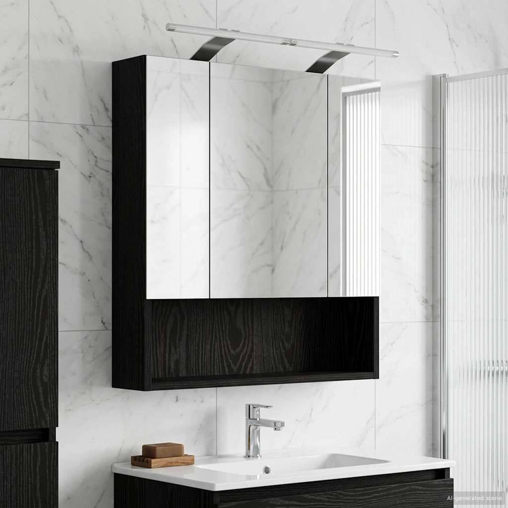 vidaXL Badezimmerspiegelschrank Schwarz Eichen-Optik 60 x 14.5 x 70 cm