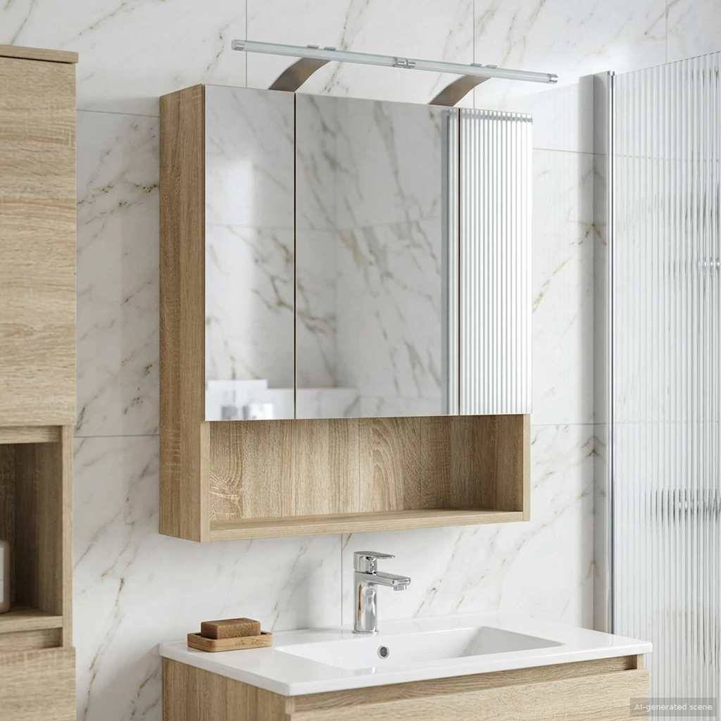 vidaXL Badezimmerspiegelschrank mit Tür Sonoma-Eiche 60 x 14.5 x 70 cm