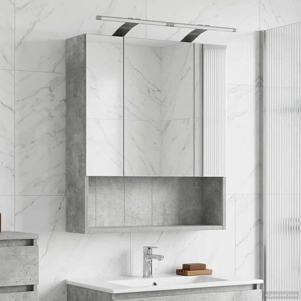 vidaXL Badezimmerspiegelschrank mit Regal Beton Grau 60 x 14.5 x 70 cm