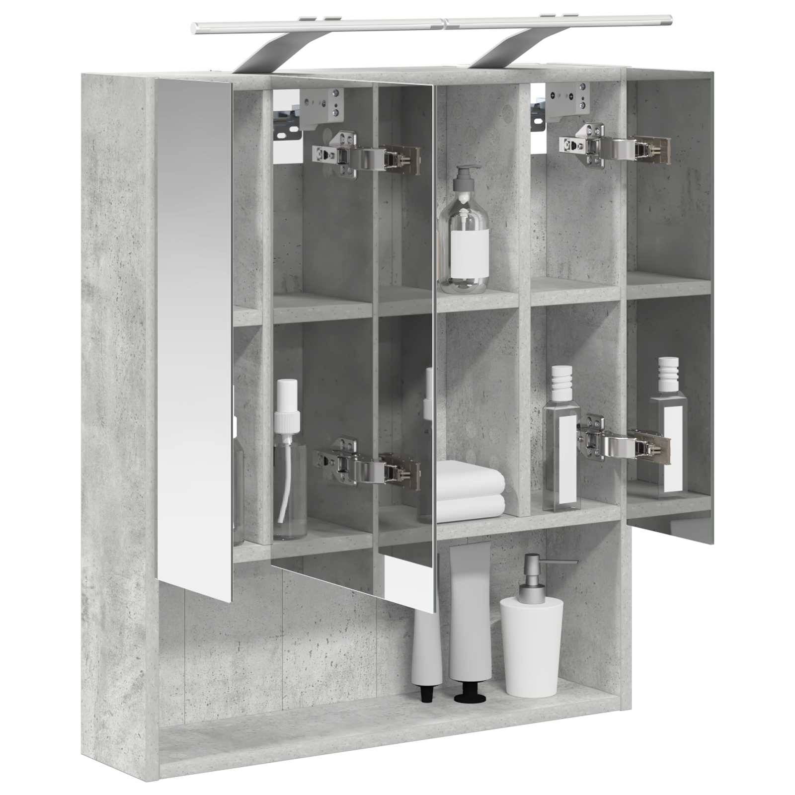 vidaXL Badezimmerspiegelschrank mit Regal Beton Grau 60 x 14.5 x 70 cm