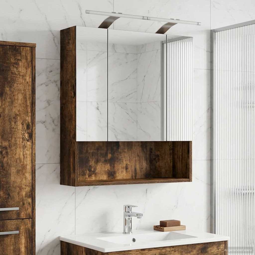 vidaXL Badezimmerspiegelschrank Geräucherte Eiche 60 x 14.5 x 70 cm