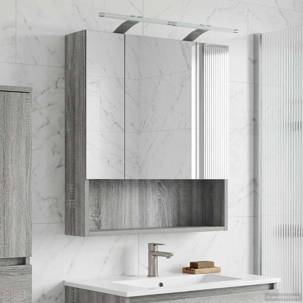 vidaXL Badezimmerspiegelschrank Graues Sonoma 60 x 14.5 x 70 cm