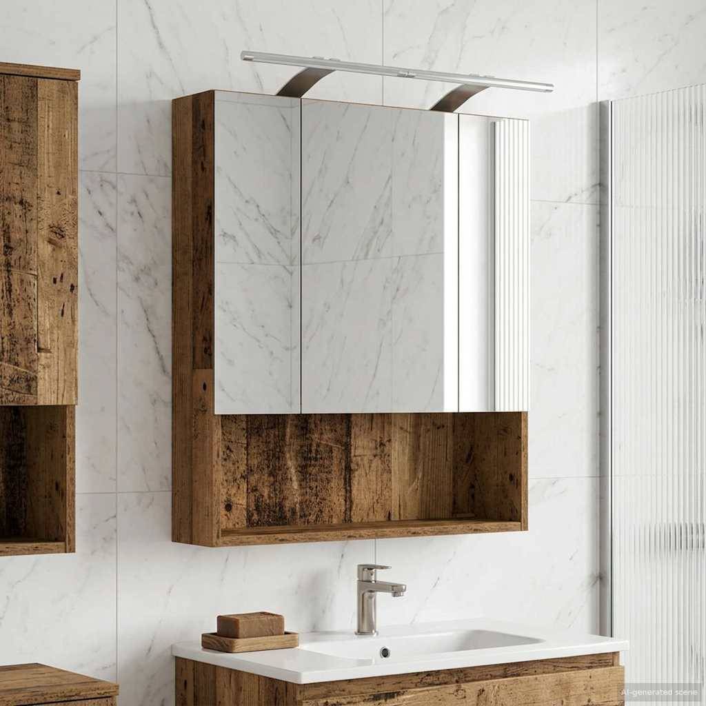 vidaXL Badezimmerspiegelschrank mit Regal Altholz 60 x 14.5 x 70 cm