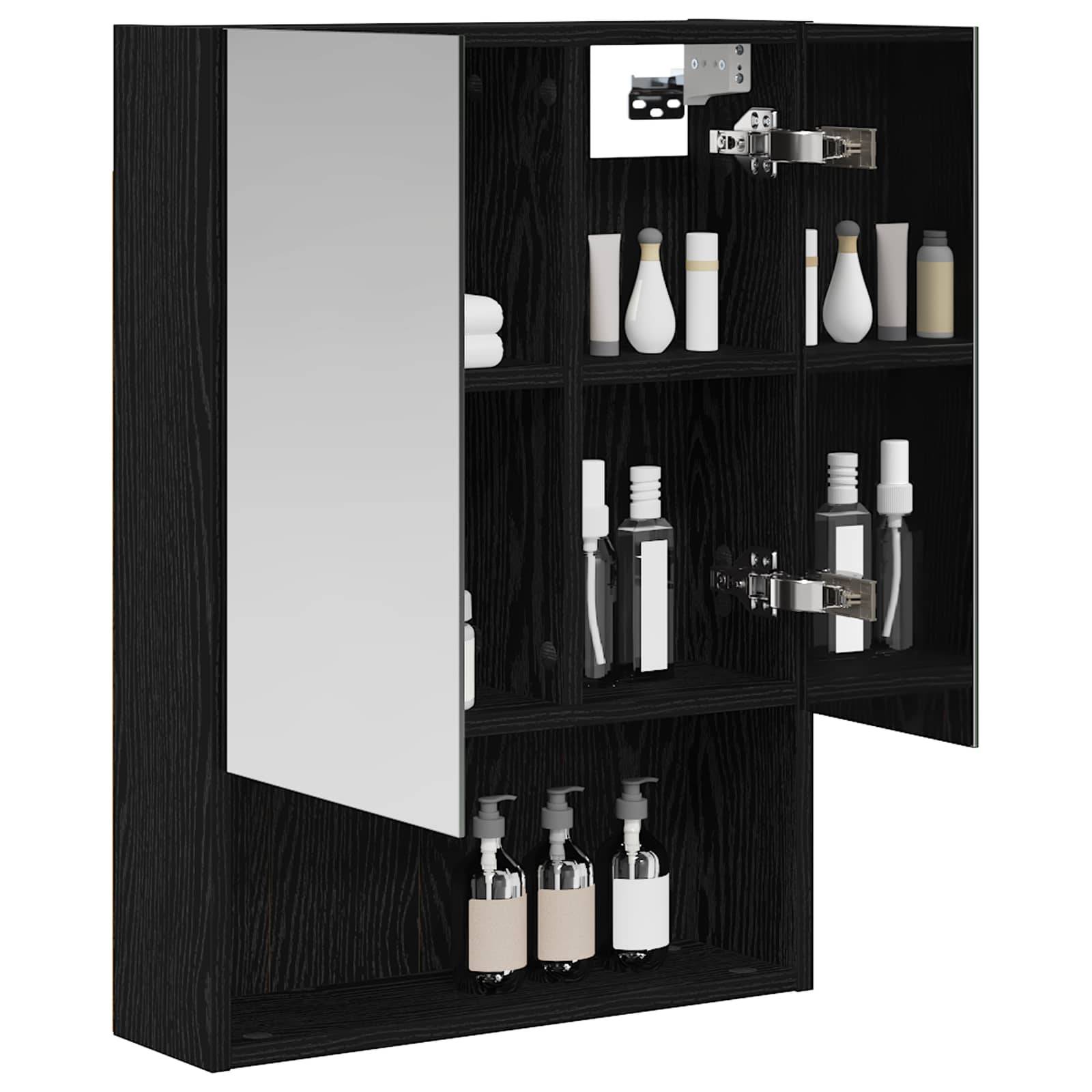 vidaXL Badezimmerspiegelschrank Schwarz Eichen-Optik 50 x 14,5 x 70 cm