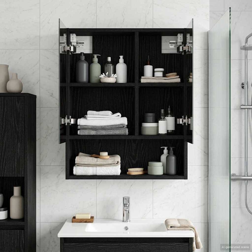 vidaXL Badezimmerspiegelschrank Schwarz Eichen-Optik 50 x 14,5 x 70 cm