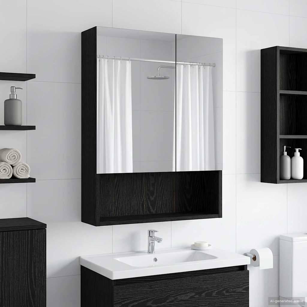 vidaXL Badezimmerspiegelschrank Schwarz Eichen-Optik 50 x 14,5 x 70 cm