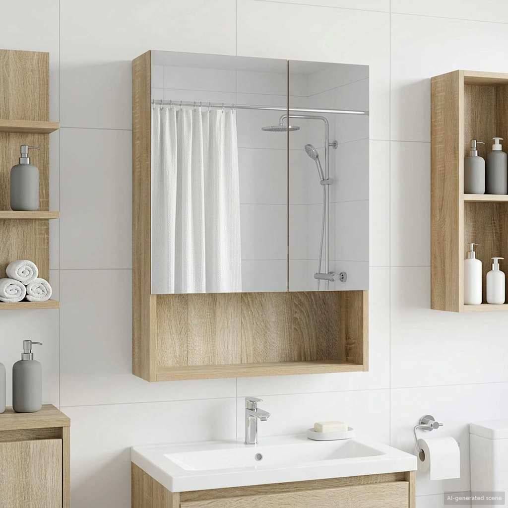vidaXL Badezimmerspiegelschrank mit Tür Sonoma-Eiche 50 x 14,5 x 70 cm
