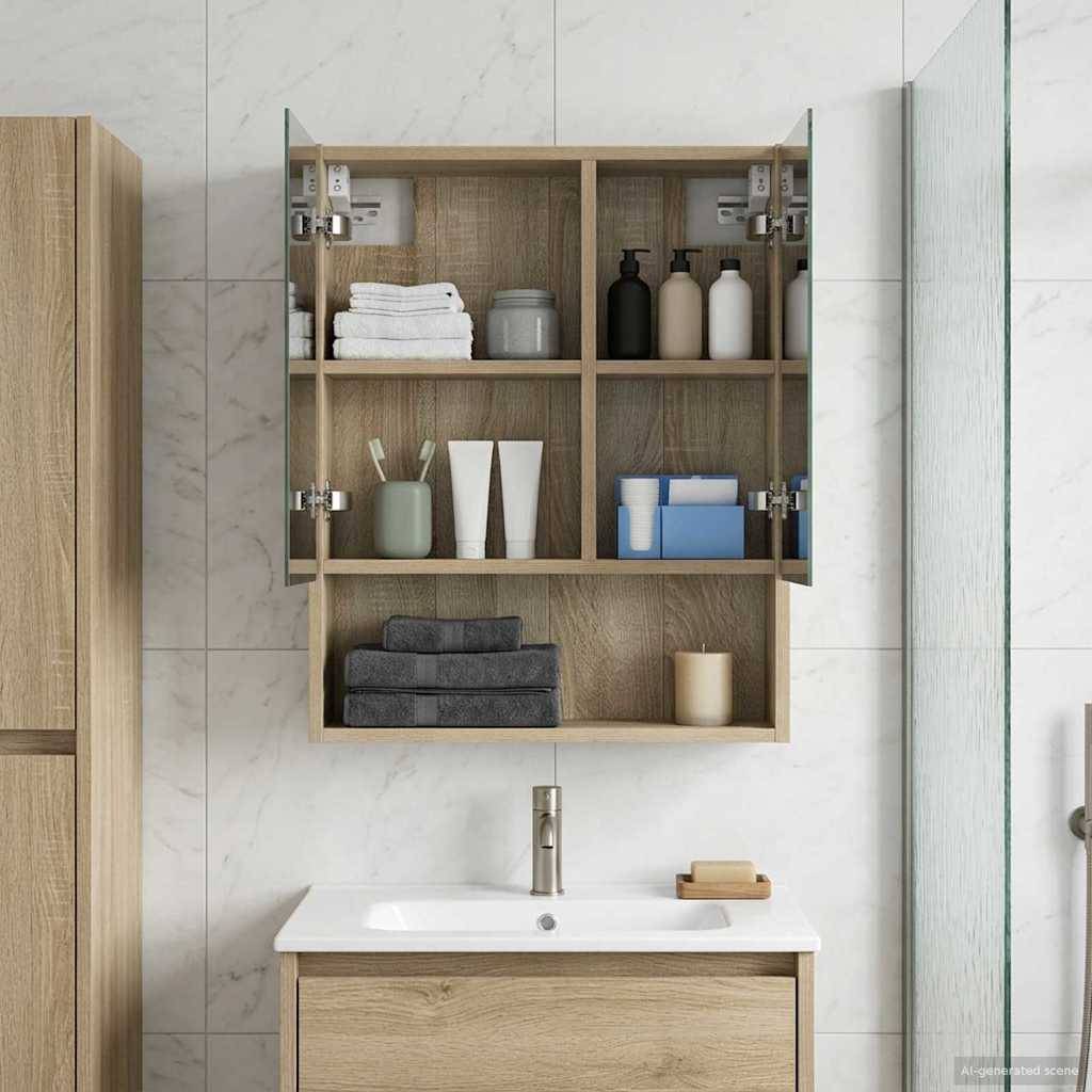 vidaXL Badezimmerspiegelschrank mit Tür Sonoma-Eiche 50 x 14,5 x 70 cm