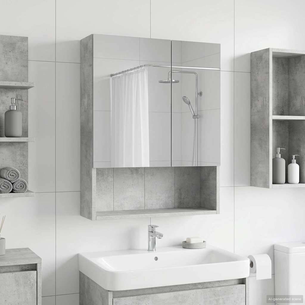 vidaXL Badezimmerspiegelschrank mit Regal Beton Grau 50 x 14,5 x 70 cm