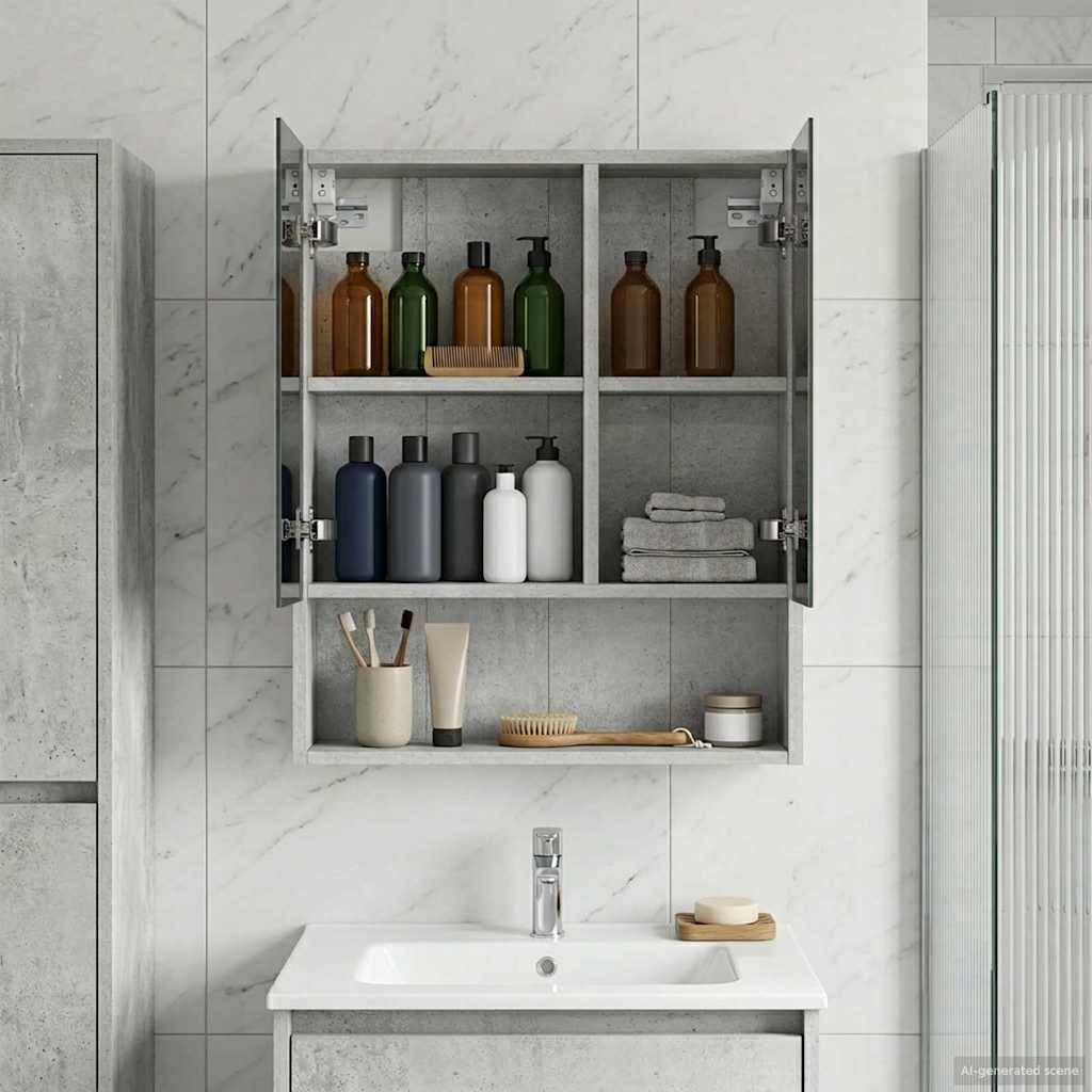 vidaXL Badezimmerspiegelschrank mit Regal Beton Grau 50 x 14,5 x 70 cm