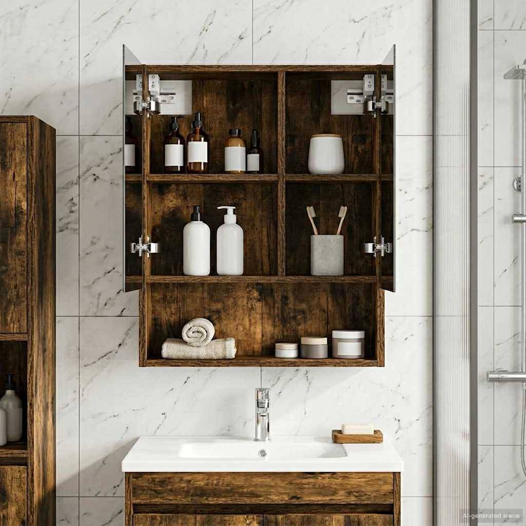 vidaXL Badezimmerspiegelschrank Geräucherte Eiche 50 x 14,5 x 70 cm
