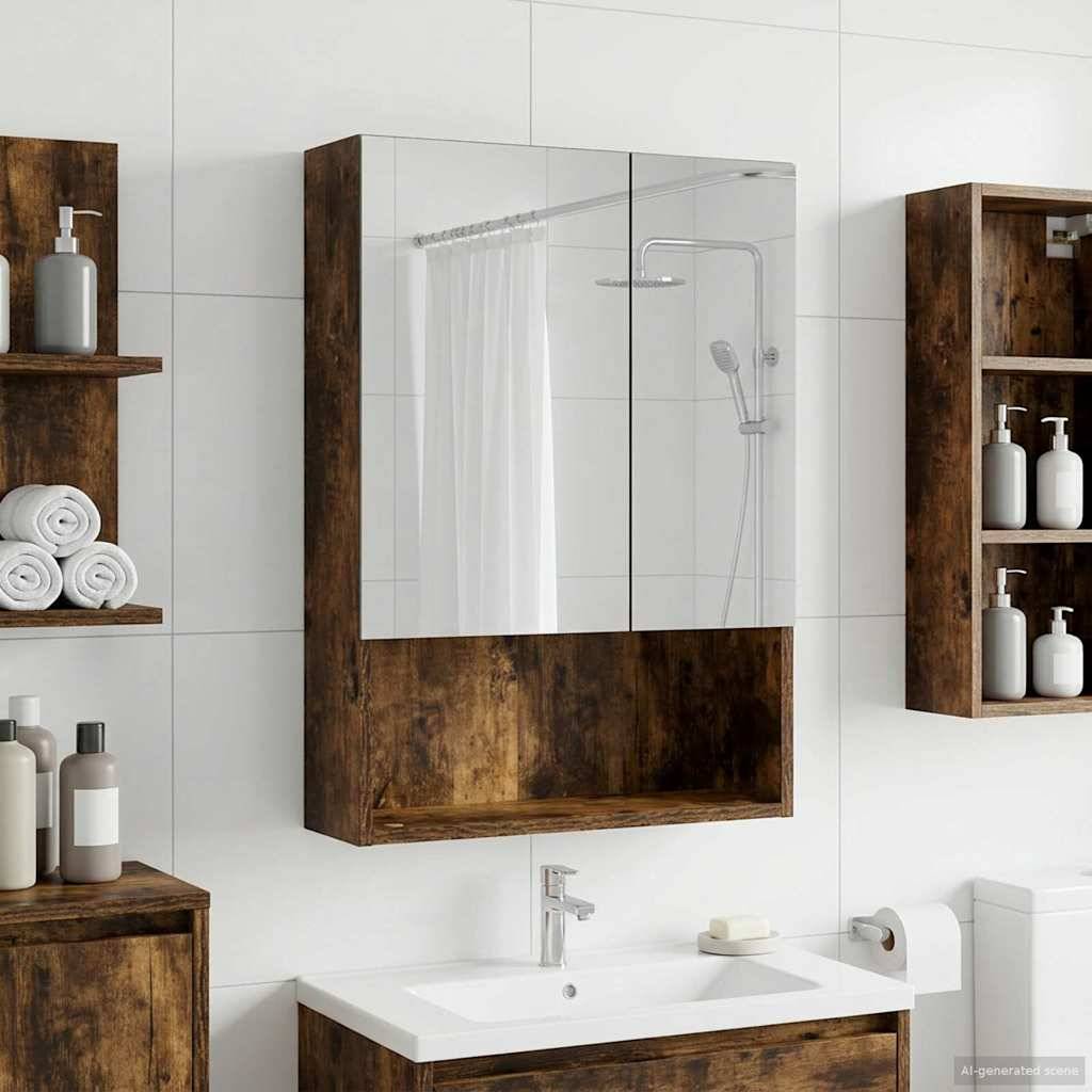 vidaXL Badezimmerspiegelschrank Geräucherte Eiche 50 x 14,5 x 70 cm