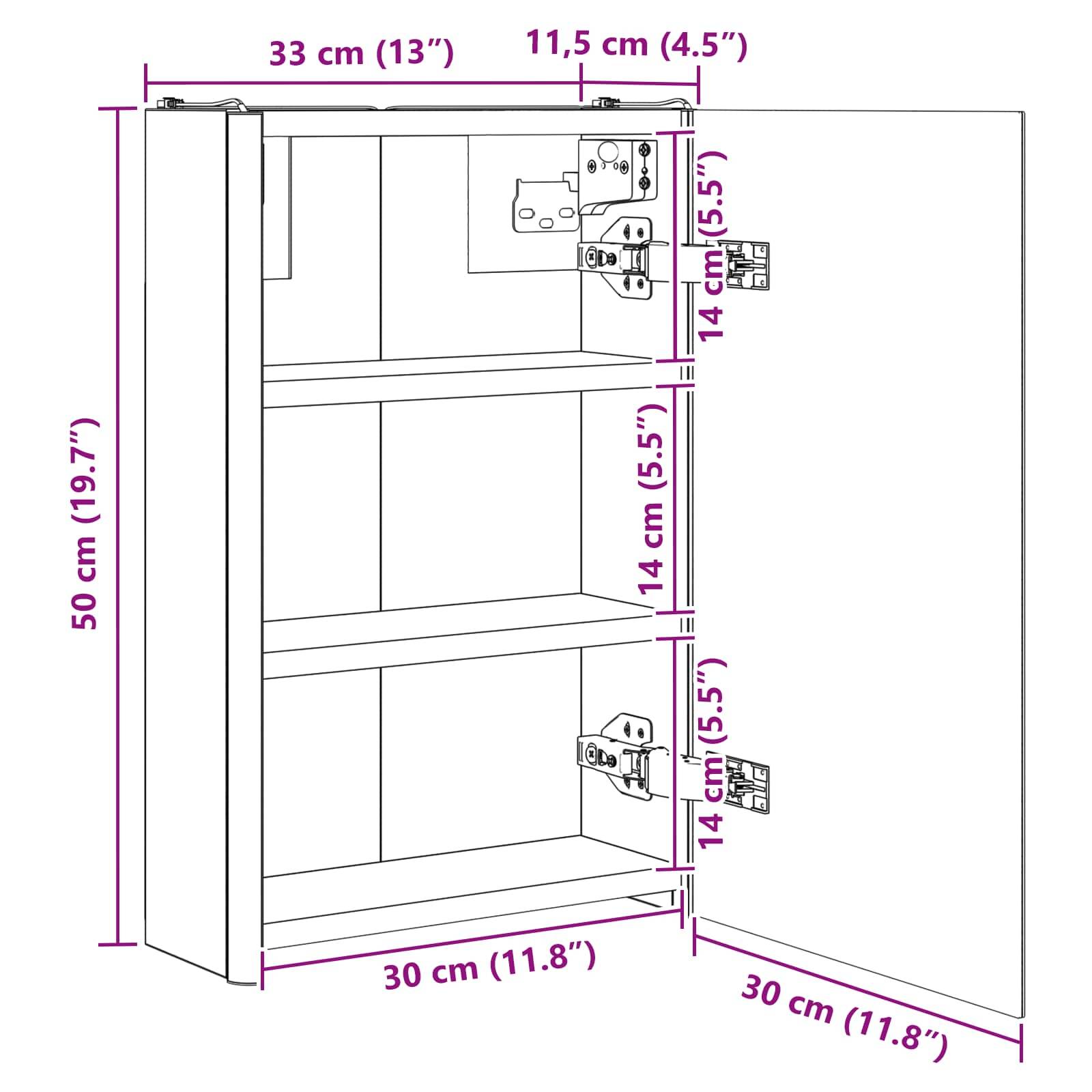 vidaXL Badezimmerspiegelschrank Weiß 33 x 11,5 x 50 cm Holzwerkstoff
