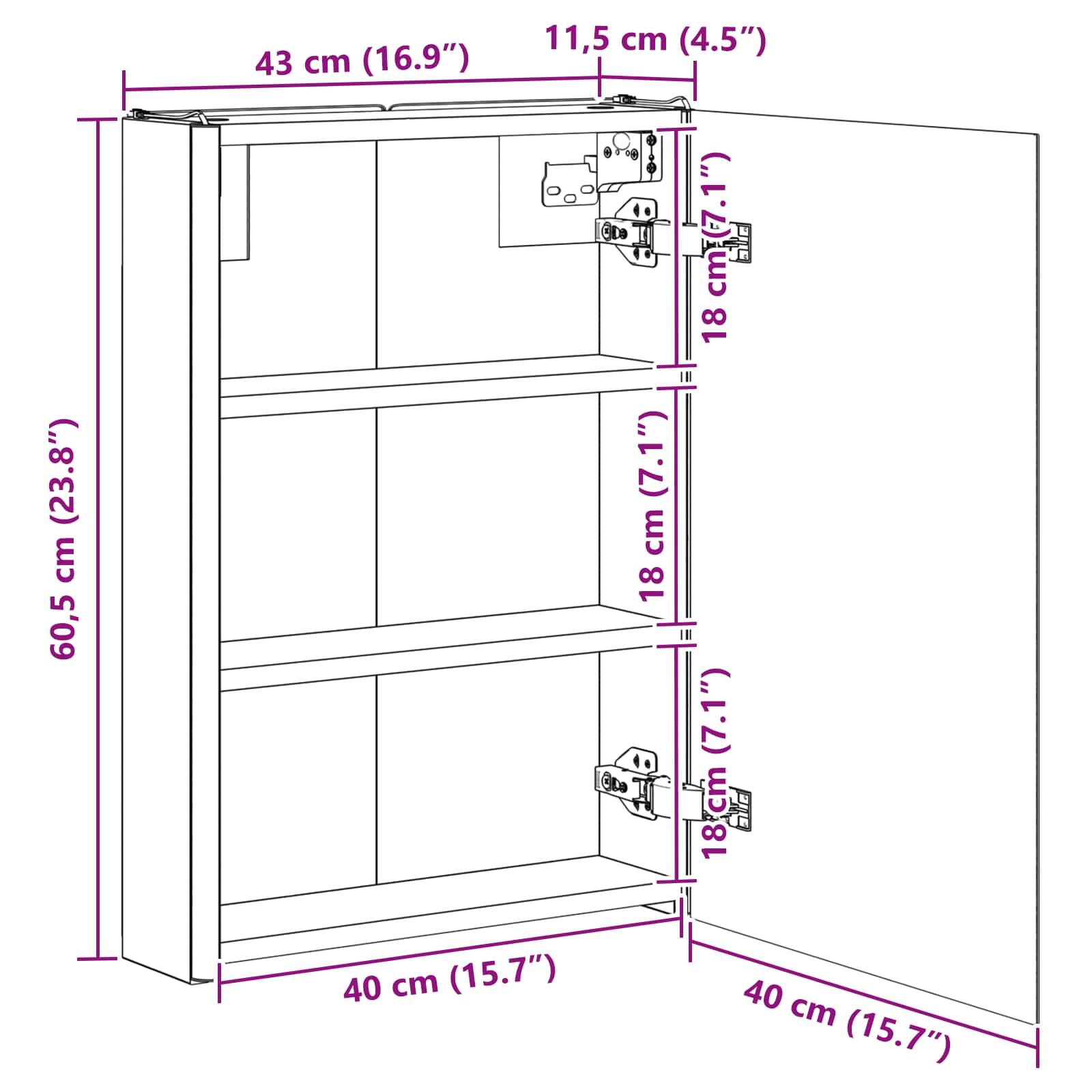 vidaXL Badezimmerspiegelschrank Weiß 43 x 11,5 x 60,5 cm Holzwerkstoff