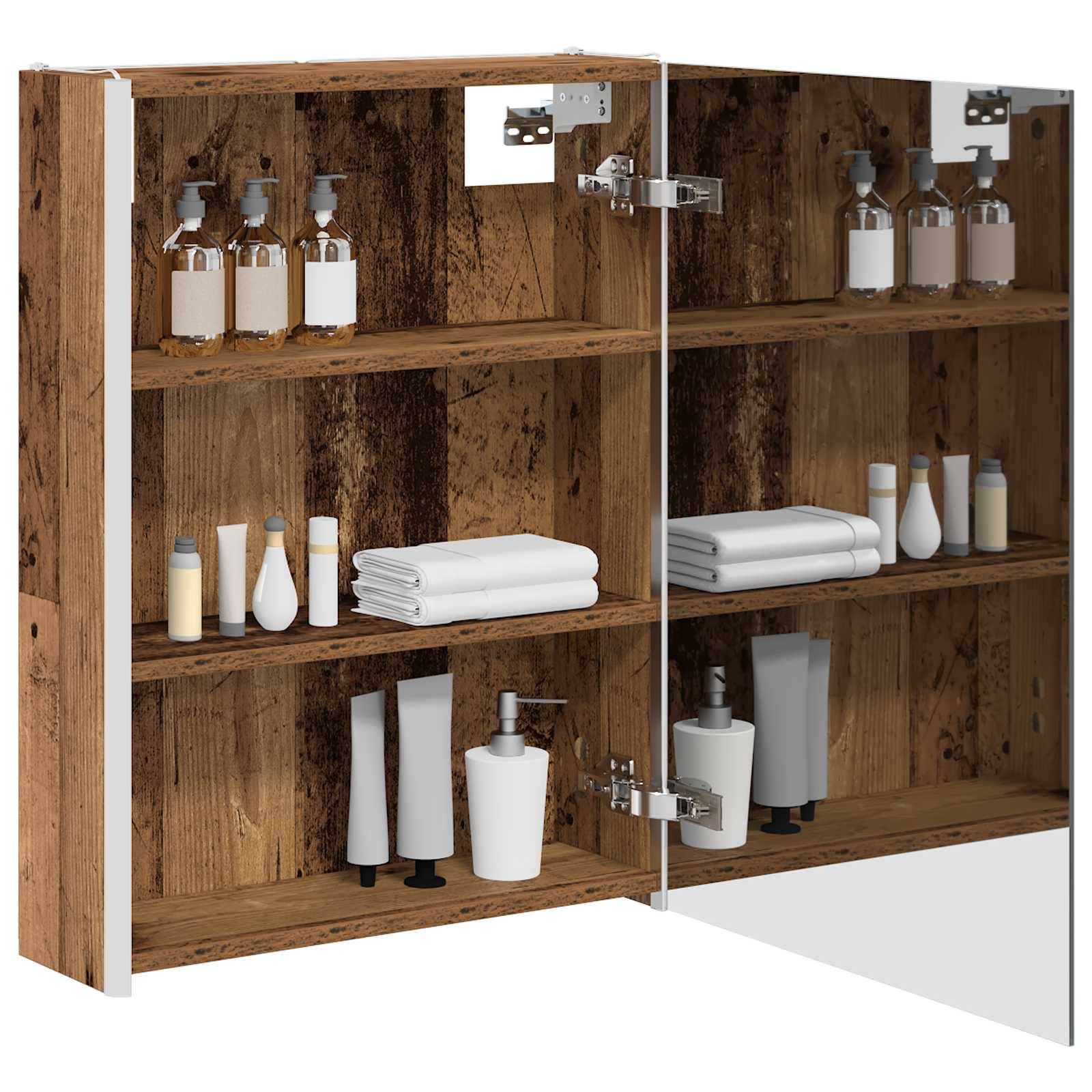 vidaXL Badezimmerspiegelschrank Altholz 53,5 x 15,5 x 70 cm
