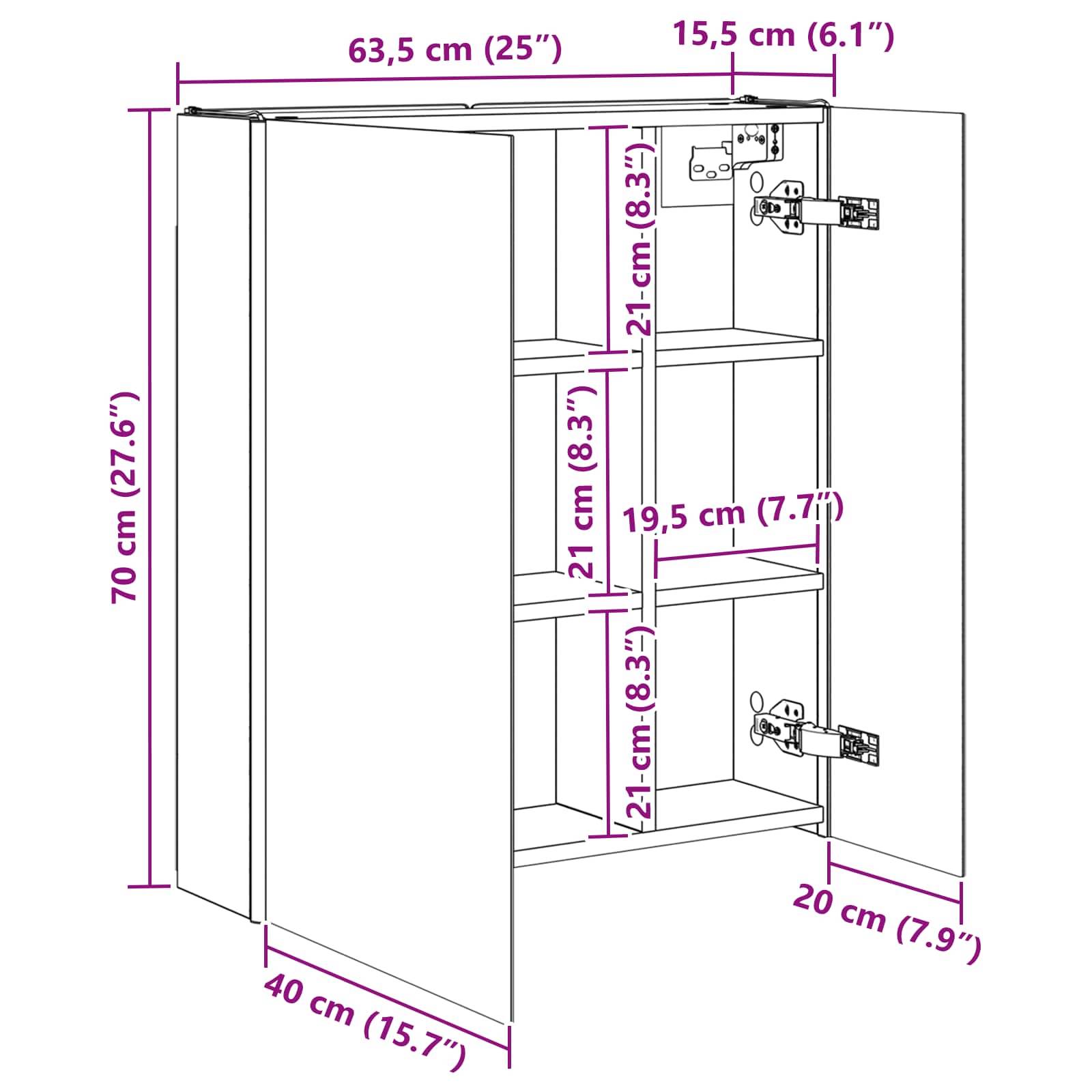 vidaXL Badezimmerspiegelschrank Weiß 63,5 x 15,5 x 70 cm Holzwerkstoff
