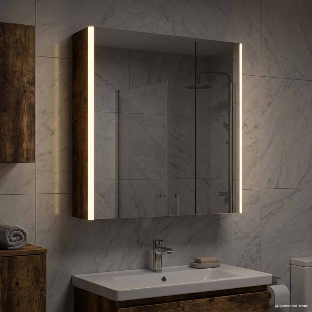 vidaXL Badezimmerspiegelschrank Geräucherte Eiche 63,5 x 15,5 x 70 cm