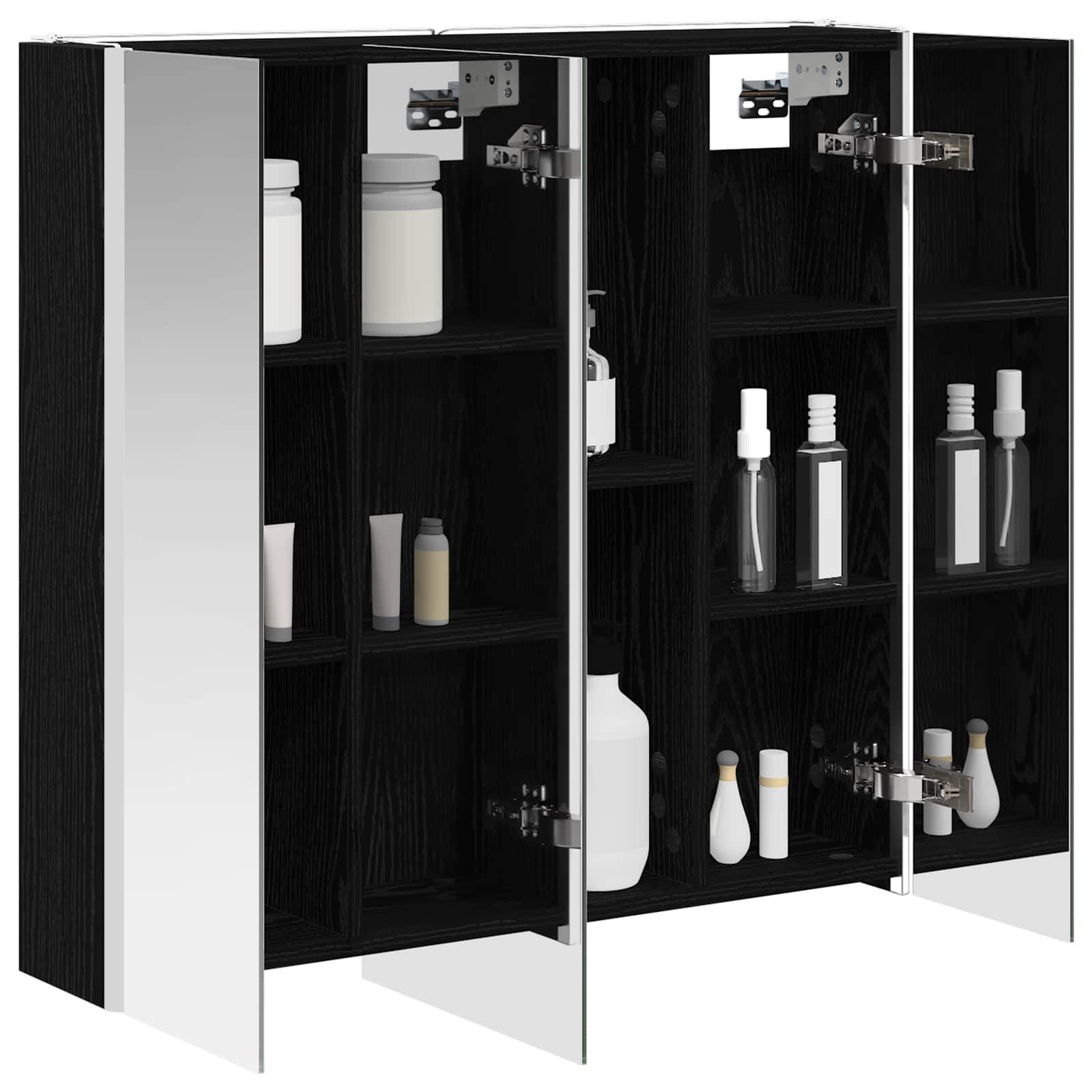 vidaXL Badezimmerspiegelschrank mit Regal mit Tür Schwarz Eichen-Optik